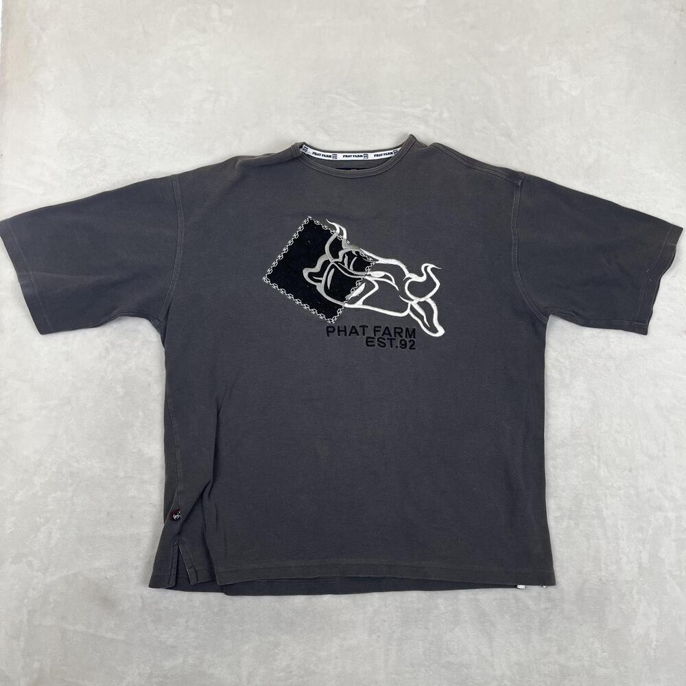 VTG Phat Farm T-Shirt Mens 2XL Gray Bull Logo Graphic Streetwear Hip Hop Y2K